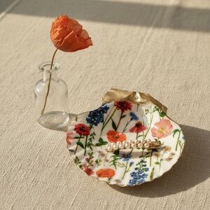 Colorful Wildflower Seashell Trinket Dish Garden Decor